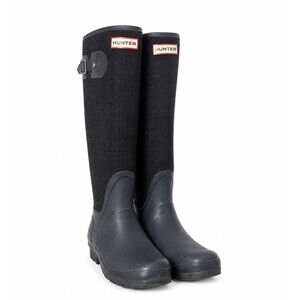 Hunter Navy Wool Felt Tall Rain Boots Womens 8 EU 39 Winter Preppy